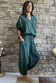 Basso Button Drape Cap Sleeve Shirt Forest